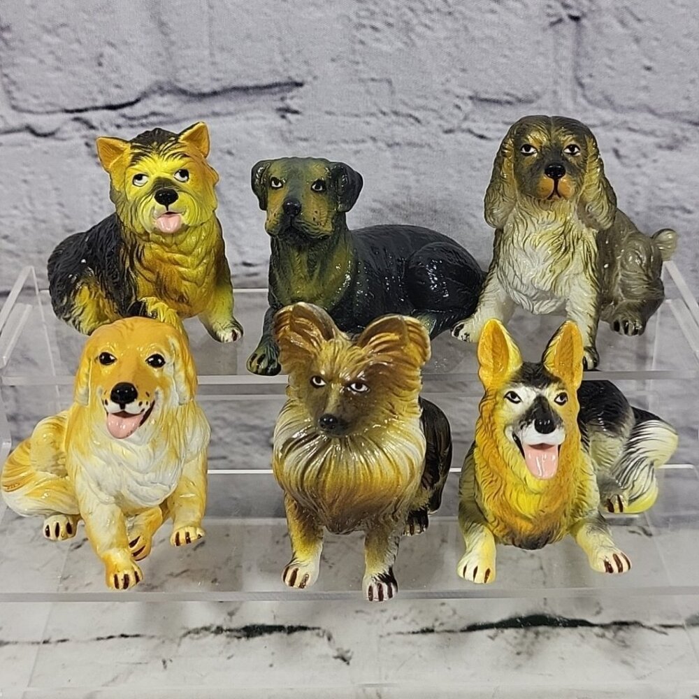Vtg New-Ray Lot of 6 Dog Figures Mixed Breeds Setter Terrier Spaniel Foundland‎